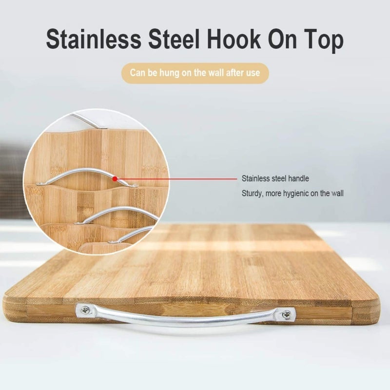 Laxit Enterprise Thick Wooden Bamboo Kitchen Chopping Cutting Slicing Board with Holder for Fruits Vegetables Meat - Image 5