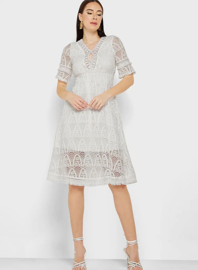 ELLA Lace Panel Detail Textured Dress