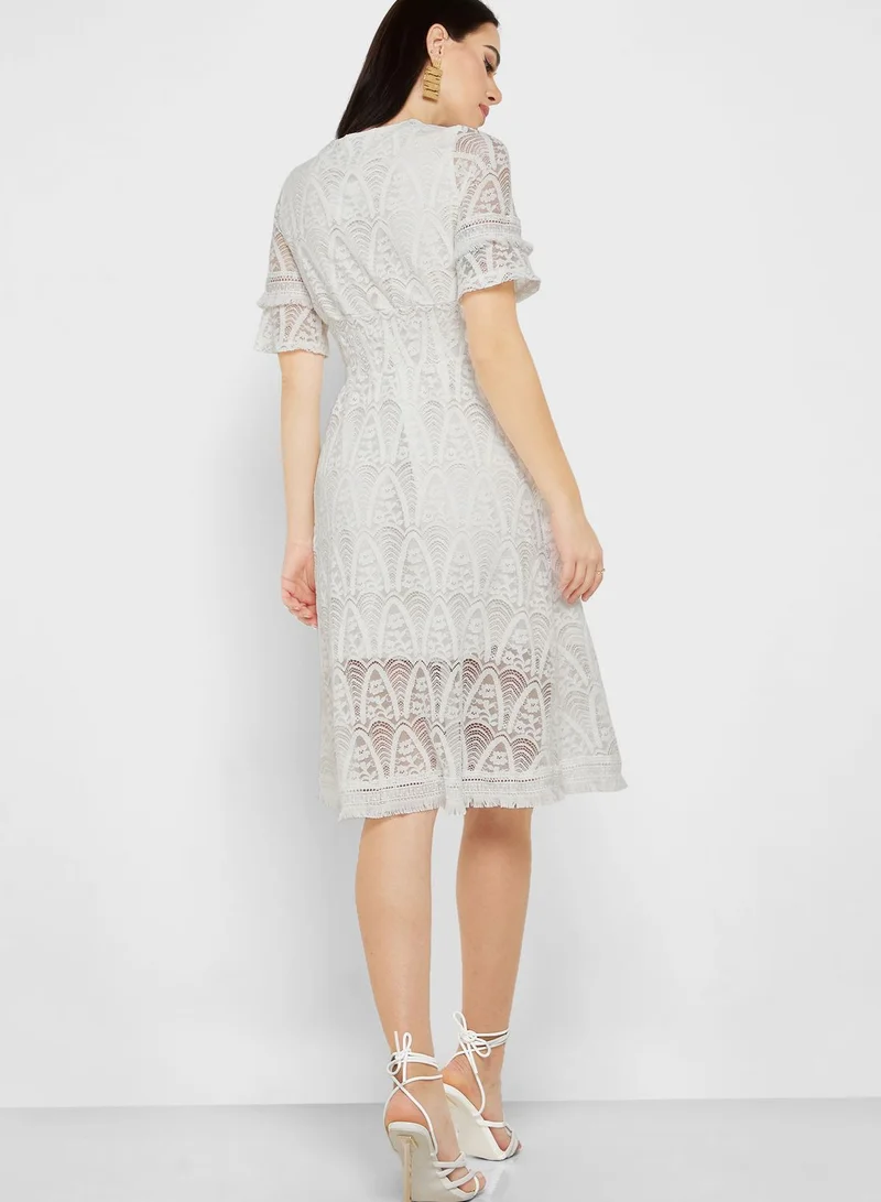 ELLA Lace Panel Detail Textured Dress
