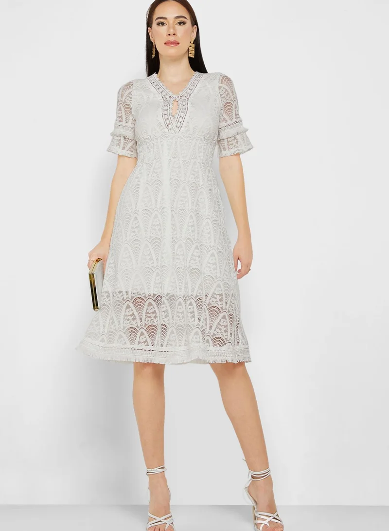 ELLA Lace Panel Detail Textured Dress