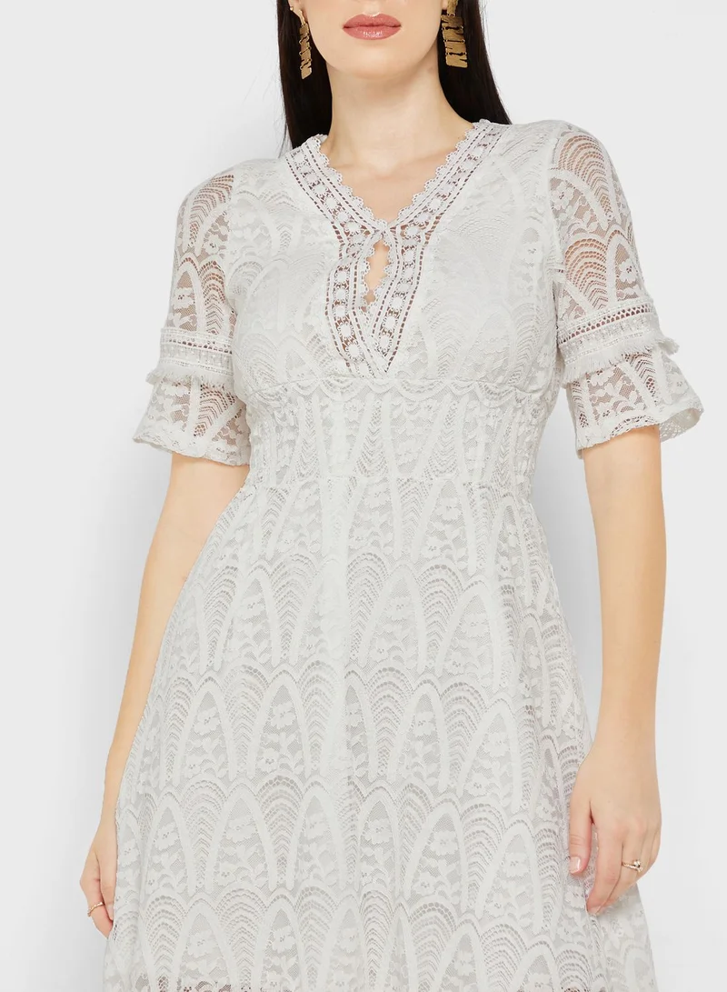ELLA Lace Panel Detail Textured Dress