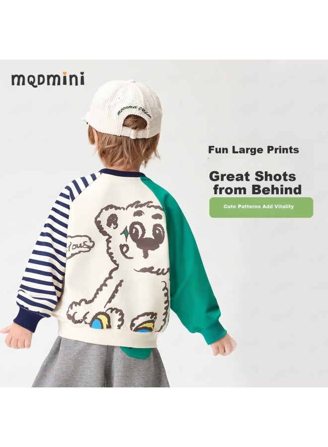 Mqdmini Kids Boys Sweatshirt Spring Antibacterial Colorblock Striped Long Sleeve Top Baby Fun - Image 2