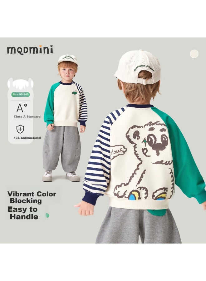 Mqdmini Kids Boys Sweatshirt Spring Antibacterial Colorblock Striped Long Sleeve Top Baby Fun - Image 1