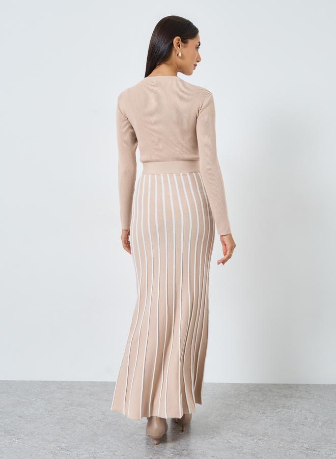Styli Striped Long Sleeves Sweater A-Line Maxi Dress - Image 4