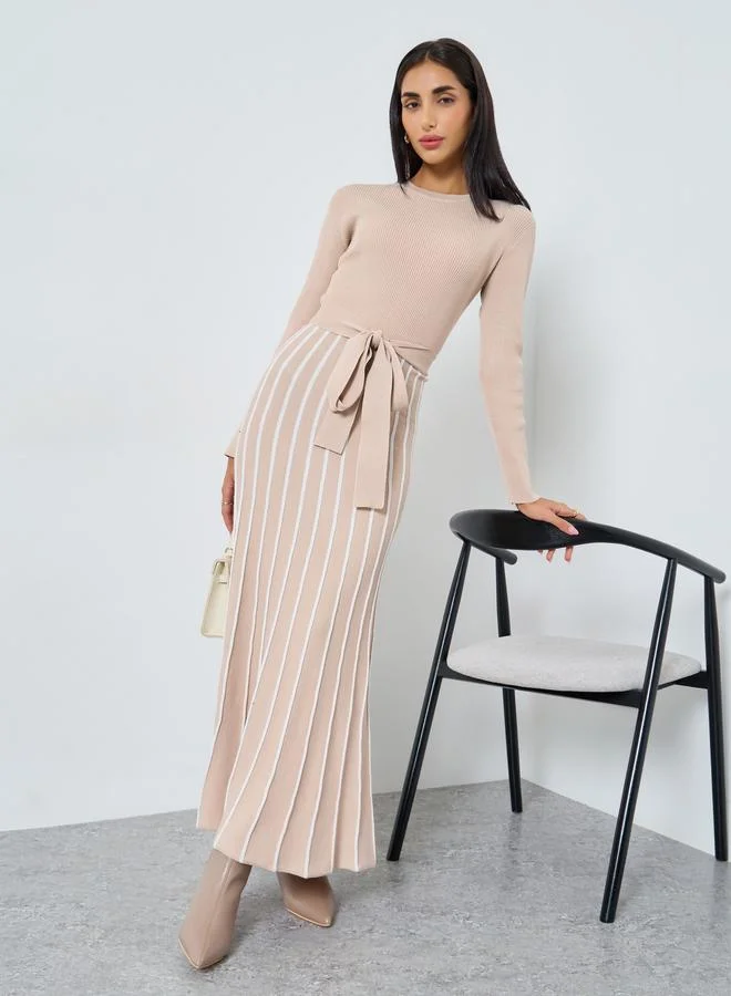 Styli Styli Striped Long Sleeves Sweater A-Line Maxi Dress