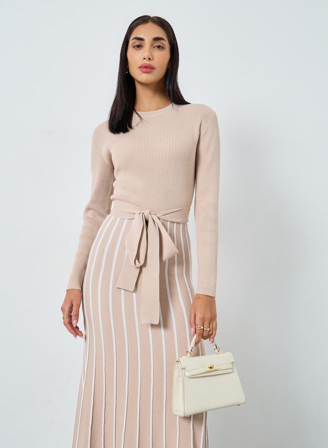 Styli Striped Long Sleeves Sweater A-Line Maxi Dress - Image 2