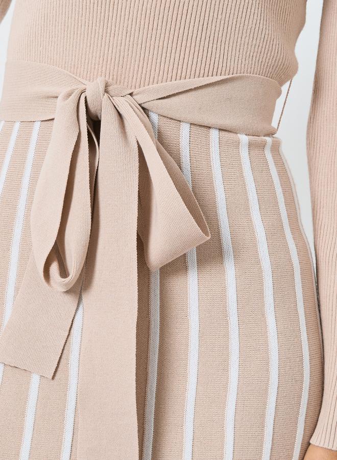 Styli Striped Long Sleeves Sweater A-Line Maxi Dress - Image 3