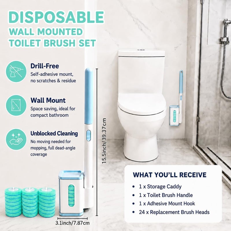KZKR Disposable Toilet Brush, Wall-Mounted Rotating Holder Set, Bathroom Maintenance, Toilet Cleaner(Light Agarwood Scent) - Image 2