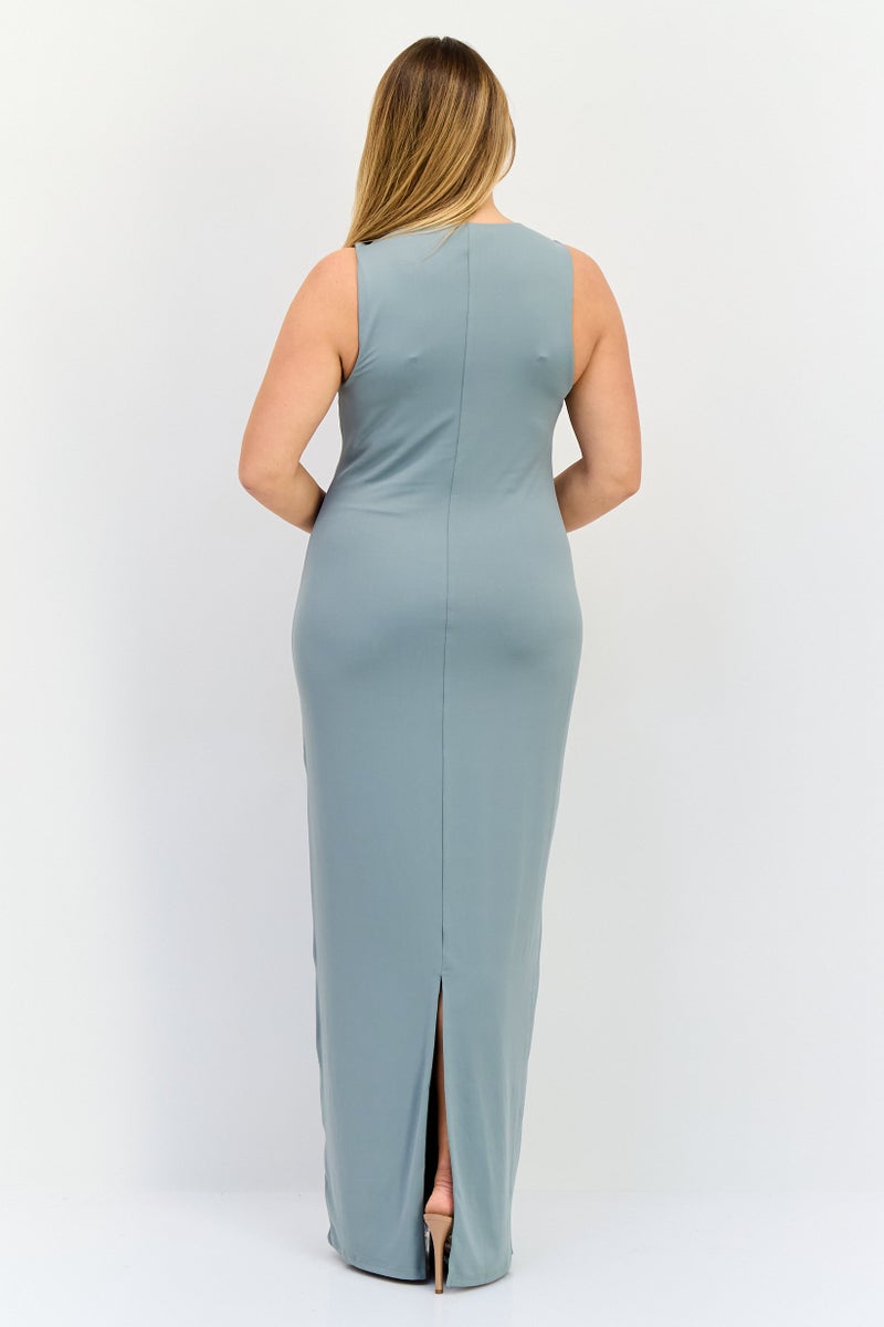 bebe Women Solid Maxi Dress, Sage Green  - Image 2