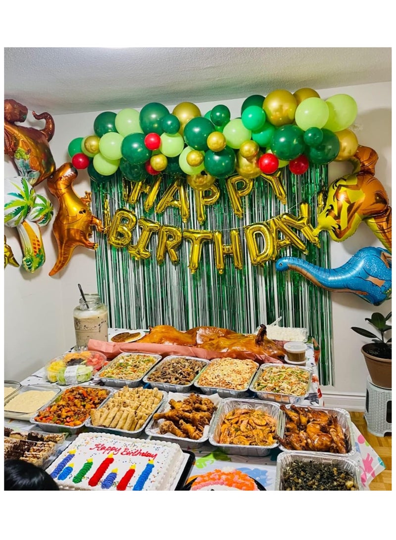 مستلزمات تزيين حفلة عيد ميلاد بطابع الديناصورات، تتضمن 113 قطعة من بالونات الديناصورات، بالونات "عيد ميلاد سعيد"، وستائر لتزيين حفلات أعياد الميلاد وحفلات استقبال المولود الجديد للأطفال. - Image 2