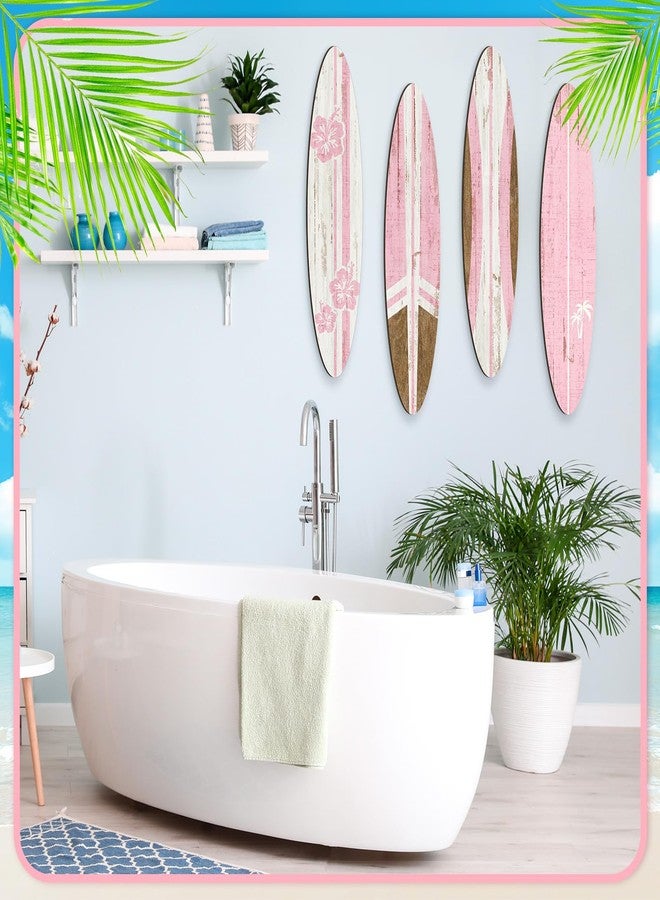 Threan 4 Pcs Surfboard Wall Decors 23.6 x 5.4 Inch Pink Girls Surf board Wall Hanging Signs Wooden Beachy Tropical Art Decors Summer Surf Beach Decorations for Home Bedroom Living Room Bathroom - Image 5