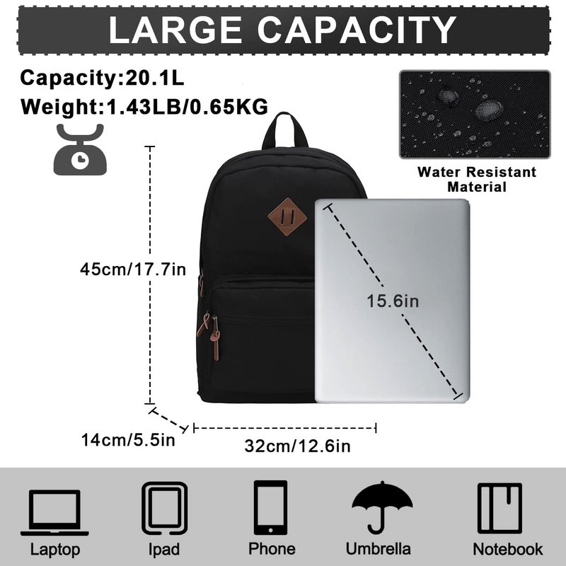 RAVUO School Backpack for Men Women, Water Resistant 15.6 inch Laptop Back Packs Bookbags College Daypack Black Bag with Side Pockets - Image 2