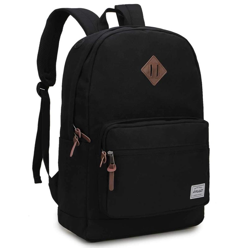 RAVUO School Backpack for Men Women, Water Resistant 15.6 inch Laptop Back Packs Bookbags College Daypack Black Bag with Side Pockets - Image 1