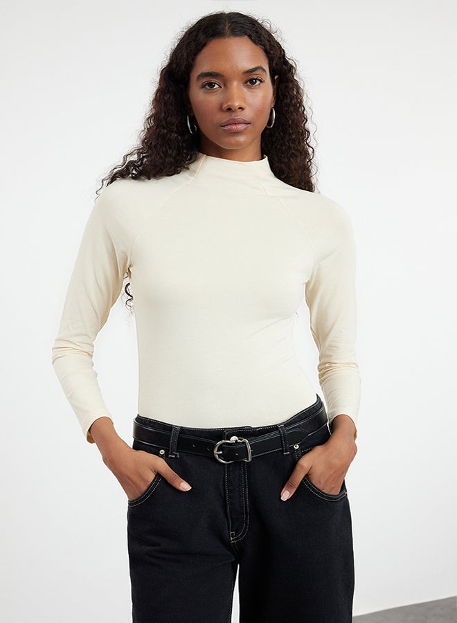 trendyol Stone High Collar Dart Detailed Fitted Knitted Blouse TWOAW25BZ00027 - Image 1