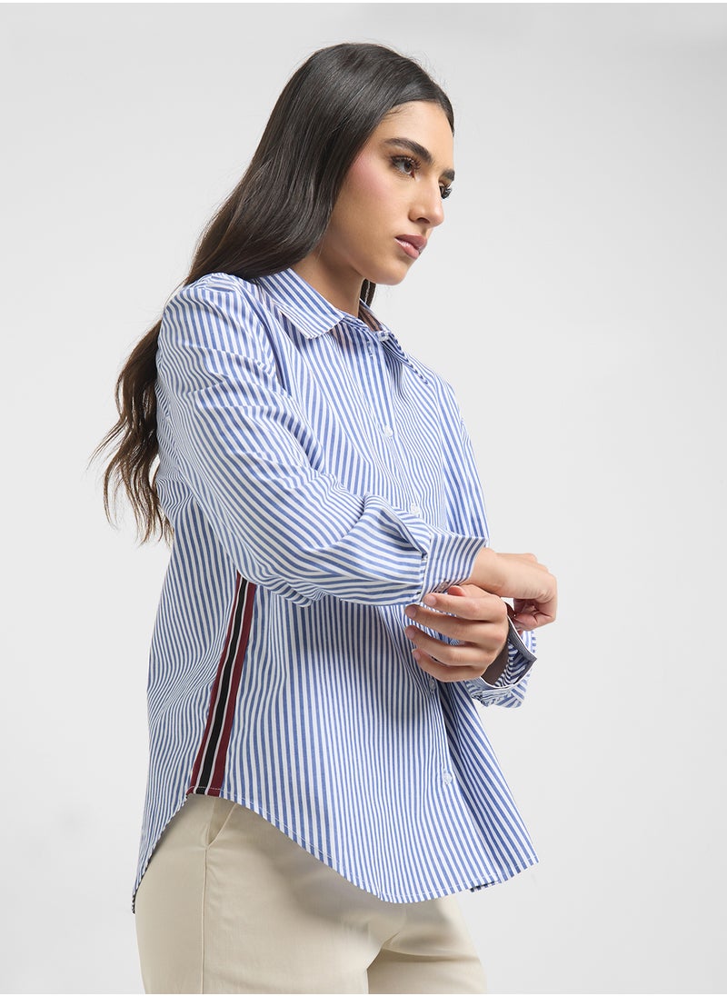 ONLY - Side Tape Detail Pinstripe Shirt - Image 1