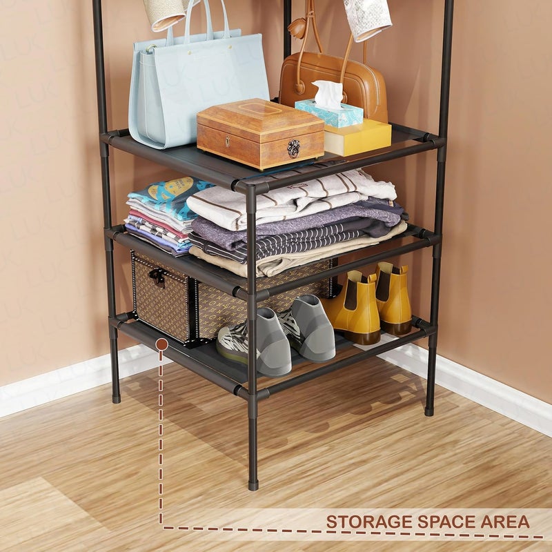 Lukzer Metal 3 Tier Closet Organizer Freestanding Sturdy High Hall Trees Corner Storage Organizer for Entryway BedroomBlack 450 x 450 x 1830 mm - Image 5