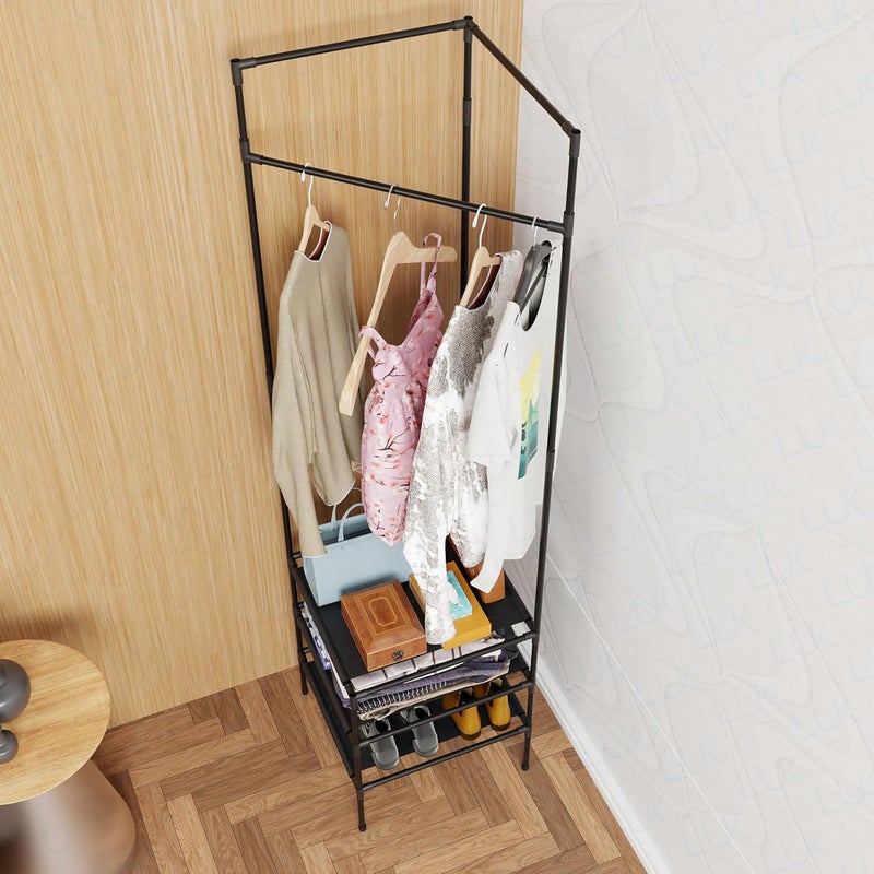 Lukzer Metal 3 Tier Closet Organizer Freestanding Sturdy High Hall Trees Corner Storage Organizer for Entryway BedroomBlack 450 x 450 x 1830 mm - Image 3