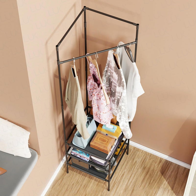 Lukzer Metal 3 Tier Closet Organizer Freestanding Sturdy High Hall Trees Corner Storage Organizer for Entryway BedroomBlack 450 x 450 x 1830 mm - Image 4