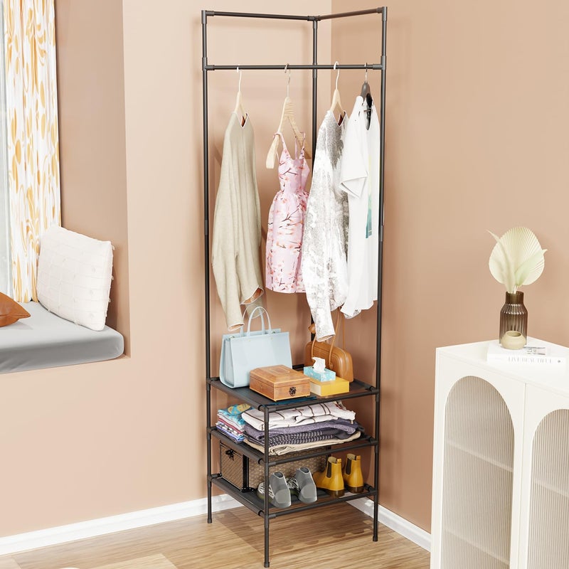 Lukzer Metal 3 Tier Closet Organizer Freestanding Sturdy High Hall Trees Corner Storage Organizer for Entryway BedroomBlack 450 x 450 x 1830 mm - Image 1