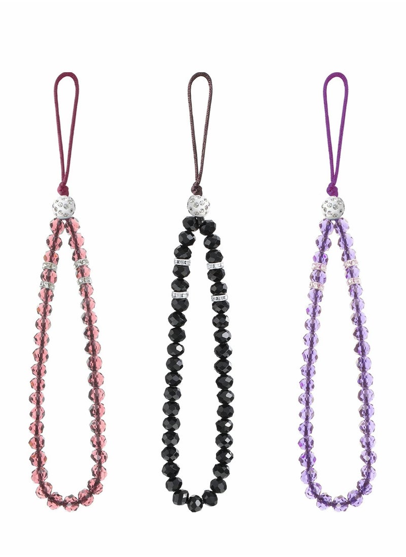 Generic 3-Pack Cell Phone Lanyard Strap with Bling Crystal Beads, Stylish Wristlet for Women - Perfect for Cell Phones, Cameras, Purses, MP3/MP4 Players, iPods, PSPs, and Keychains (Red, Black, Purple)  - Image 1