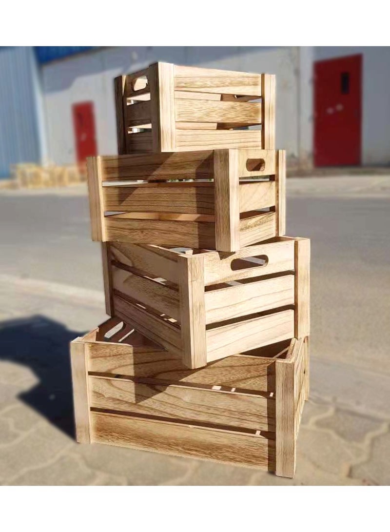 LINGWEI Natural Wooden Storage Crates Set of 4 | Nesting Wooden Boxes with Cutout Handles | Rustic Decorative Storage Containers for Kitchen, Bathroom, Office, and Home Organization  - Image 2