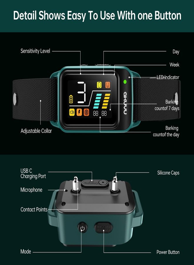 AKUVU Bark Collar-Rechargeable Smart Barking Collar- Anti Bark Training Collar with Adjustable Sensitivity Beep Vibration Shock- Bark Shock Collar for Small Large Medium Dogs - Image 4