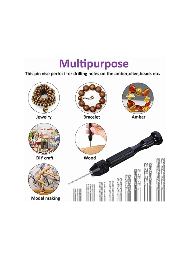 vesus 36 PCS Pin Vises Hand Drill Bit Set for Jewelry Making, Include Hand Drill, Mini Micro Drill and Twist Drills for Resin Casting Molds Diamond Tipped Bead Plastic Wood Keychain Pendant  - Image 3