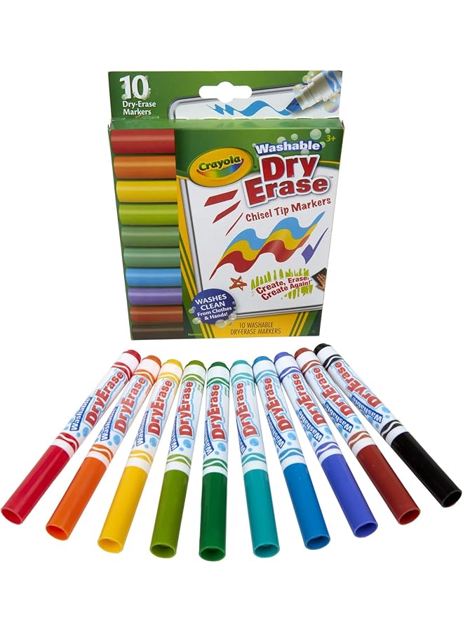 كرايولا أقلام تحديد قابلة للمسح الجاف بطرف إسفيني مكونة من 10 قطع وقابلة للغسل - Image 1