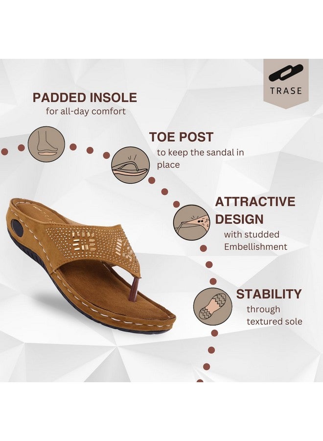 Trase نعال TRASE النسائية الأنيقة | أحذية دكتور أورثو الناعمة والمريحة سهلة الارتداء للنساء والفتيات | خفيفة الوزن وأنيقة، مناسبة لمرضى السكري والعظام، مناسبة لآلام الركبة والقدم - لون بني فاتح، مقاس 5 المملكة المتحدة - Image 2
