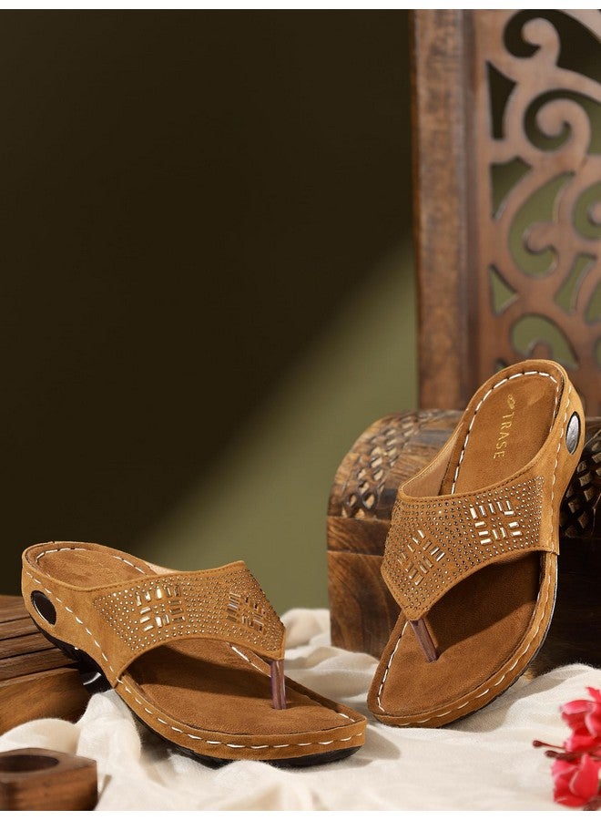 Trase نعال TRASE النسائية الأنيقة | أحذية دكتور أورثو الناعمة والمريحة سهلة الارتداء للنساء والفتيات | خفيفة الوزن وأنيقة، مناسبة لمرضى السكري والعظام، مناسبة لآلام الركبة والقدم - لون بني فاتح، مقاس 5 المملكة المتحدة - Image 5