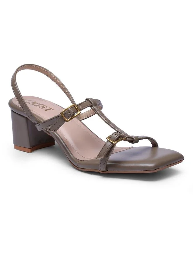 Gnist Olive Mid Heel T-Strap Sandals