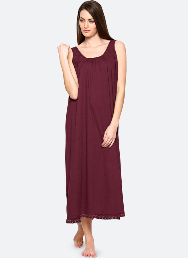 Red Rose فستان سليب ماروني طويل من ريد روز قطن مع شقوق جانبية - Image 1