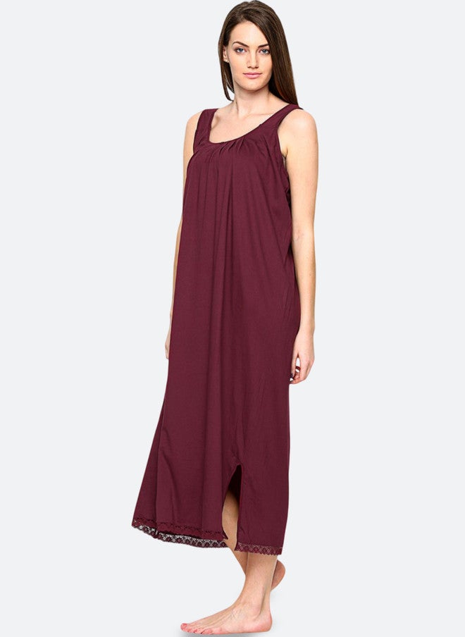 Red Rose فستان سليب ماروني طويل من ريد روز قطن مع شقوق جانبية - Image 3