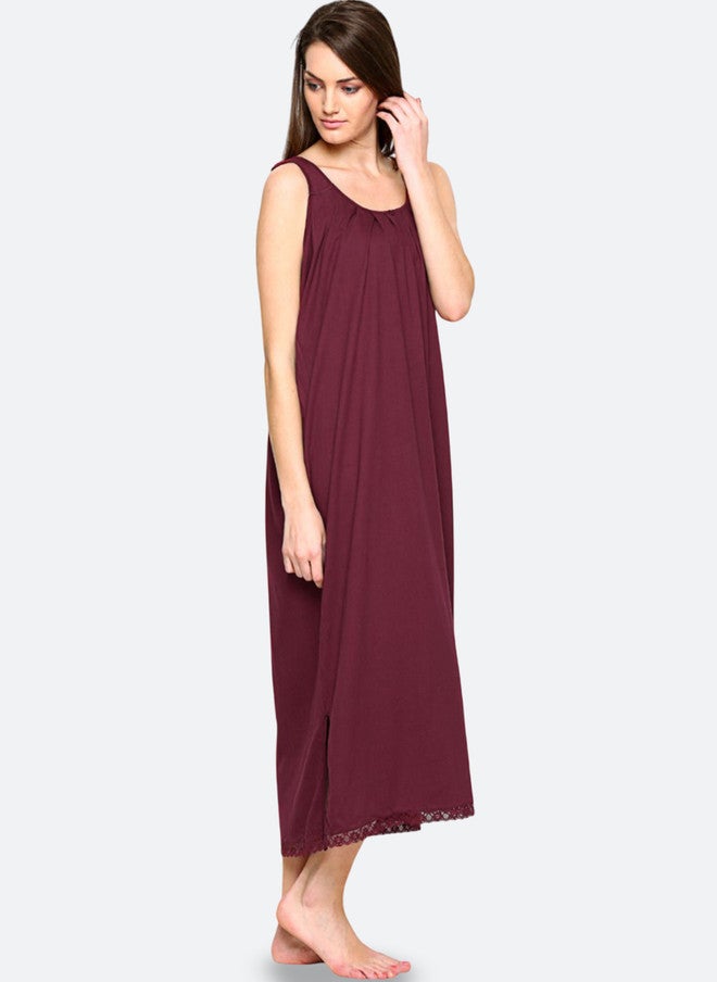Red Rose فستان سليب ماروني طويل من ريد روز قطن مع شقوق جانبية - Image 2