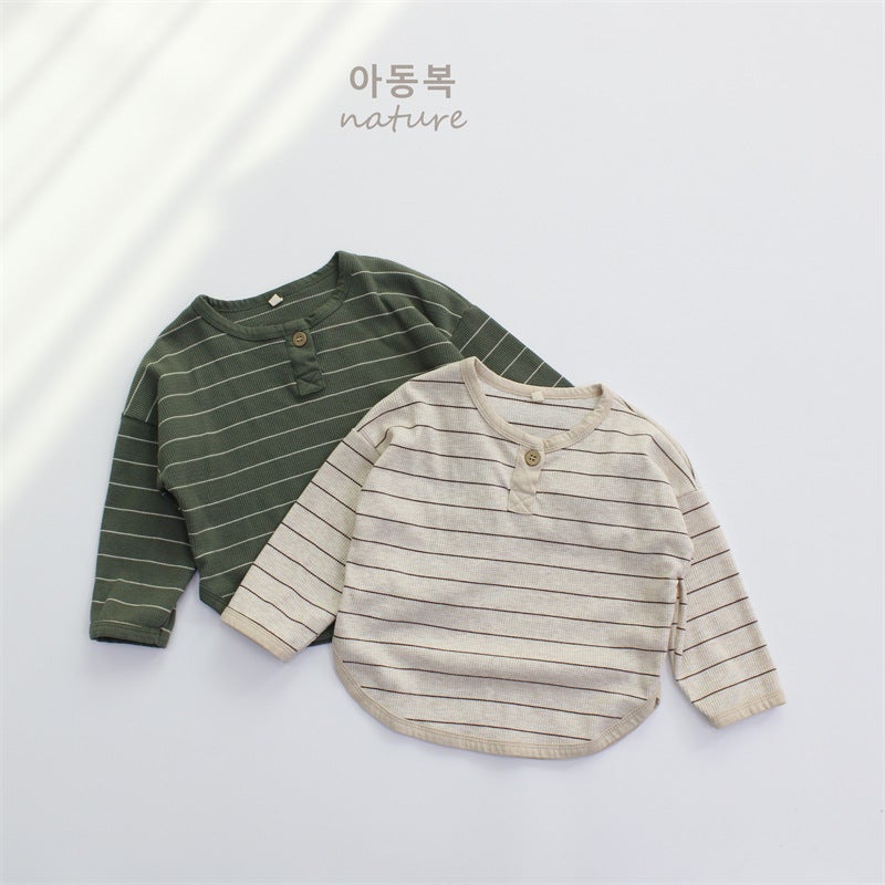 New Autumn Children's T-Shirt for Girls, Long-Sleeved Korean-Style Waffle Knit Round Neck Top, Loose and Versatile, Ins Style - Image 2