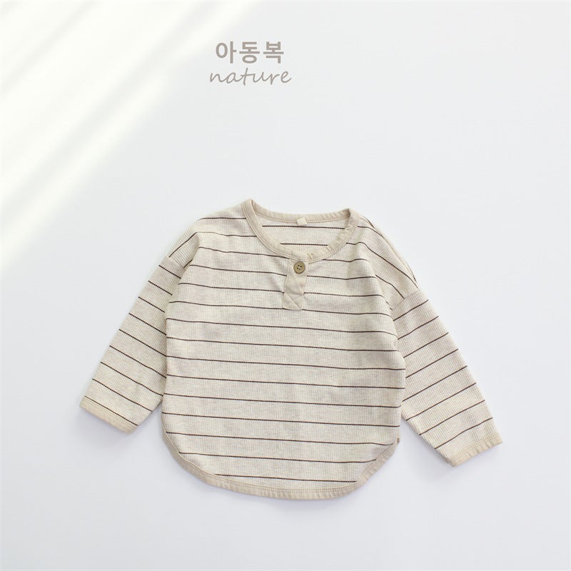 New Autumn Children's T-Shirt for Girls, Long-Sleeved Korean-Style Waffle Knit Round Neck Top, Loose and Versatile, Ins Style - Image 5
