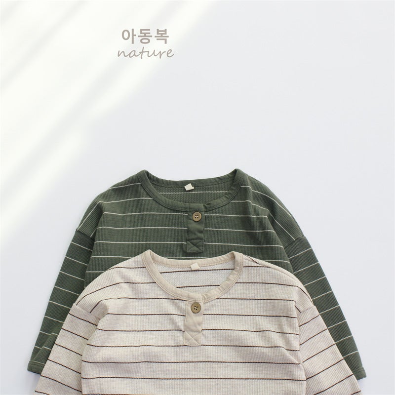New Autumn Children's T-Shirt for Girls, Long-Sleeved Korean-Style Waffle Knit Round Neck Top, Loose and Versatile, Ins Style - Image 3