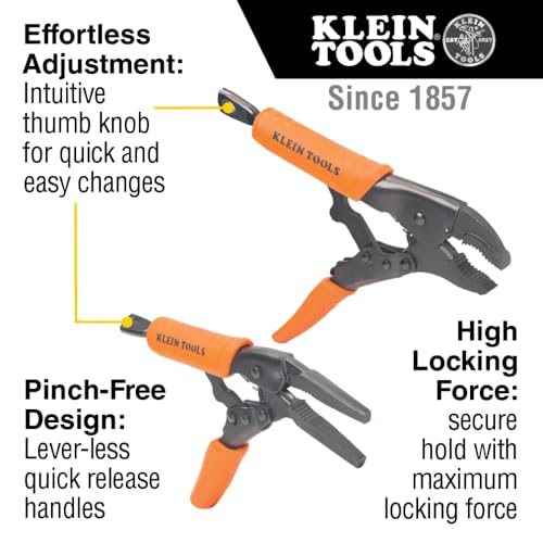 Klein Tools 38663 Locking Pliers Set 7Inch Long Nose and 10Inch Curved Jaw Pliers High Torque and Gripping Power 2Piece - Image 3