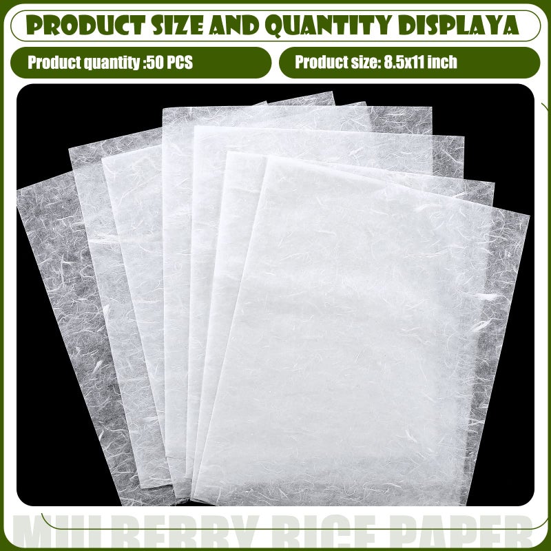 Heentan 50 Sheets A4 Mulberry Paper Bulk for Decoupage Natural Fiber Rice Paper for Writing, Painting, Card Making, DIY Crafts Gift Wrap Card Making, 8.3x11.7inch - Image 4
