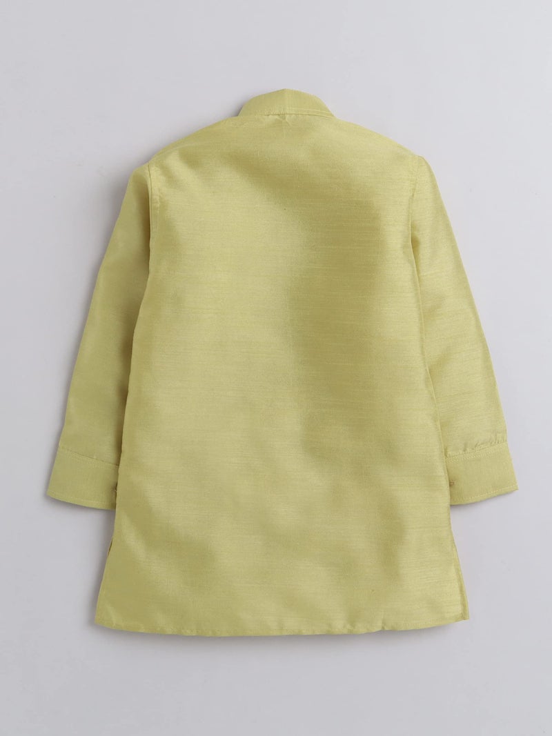 AHHAAAA Kids Ethnic Cotton Silk Blend Solid Nehru Modi Jacket Kurta & Pyjama Set for Boys 8104 (2-3 Years, Green) - Image 3