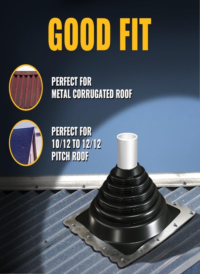 VIVIDA #3 Metal Roof Pipe Boot, EPDM Pipe Flashing Vent Boot, Flexible Pipe Flashing Roof Jack Pipe Boot for Pipe OD 1/4" to 5", Roofing Screws & Hex Socket Included, Square Base, Black, 1 Pack - Image 4