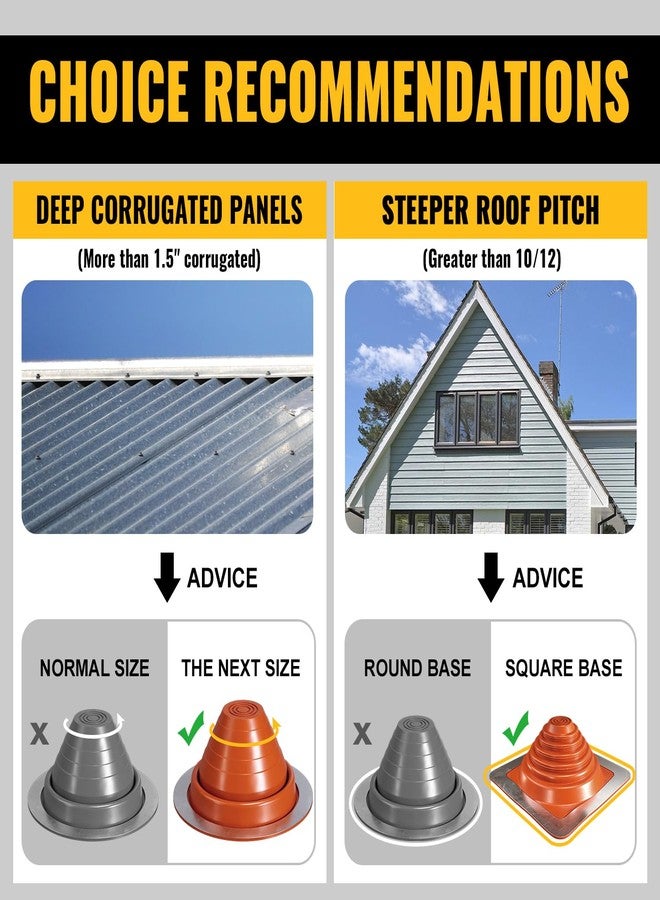 VIVIDA #3 Metal Roof Pipe Boot, EPDM Pipe Flashing Vent Boot, Flexible Pipe Flashing Roof Jack Pipe Boot for Pipe OD 1/4" to 5", Roofing Screws & Hex Socket Included, Square Base, Black, 1 Pack - Image 2