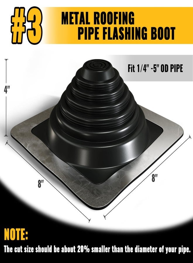 VIVIDA #3 Metal Roof Pipe Boot, EPDM Pipe Flashing Vent Boot, Flexible Pipe Flashing Roof Jack Pipe Boot for Pipe OD 1/4" to 5", Roofing Screws & Hex Socket Included, Square Base, Black, 1 Pack - Image 5