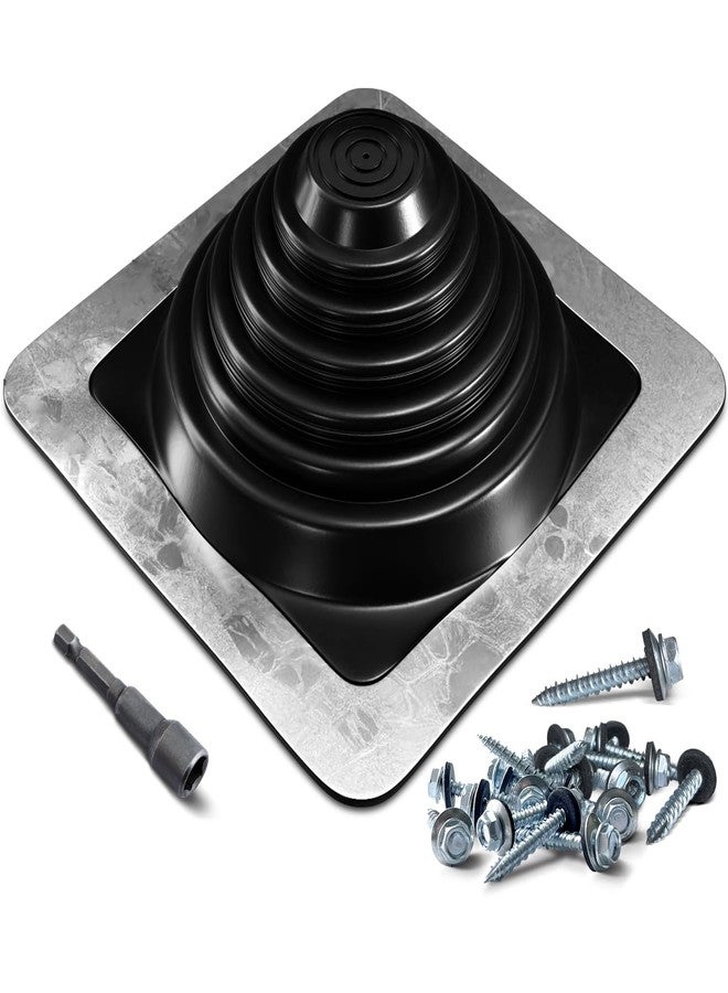 VIVIDA #3 Metal Roof Pipe Boot, EPDM Pipe Flashing Vent Boot, Flexible Pipe Flashing Roof Jack Pipe Boot for Pipe OD 1/4" to 5", Roofing Screws & Hex Socket Included, Square Base, Black, 1 Pack - Image 1