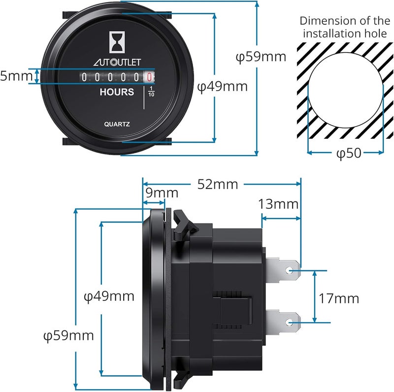 AUTOUTLET Quartz Hour Meter Gauge - Image 3