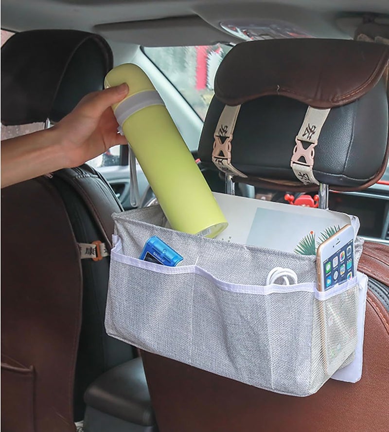 4MYL 4MYL Linen Bedside Hanging Caddy Storage Basket Multipurpose Dorm Bed Organizer with Pockets for Hostel Bunk Beds Headboards Bedroom Accessories for Books Tablets Magazines More  - Image 4