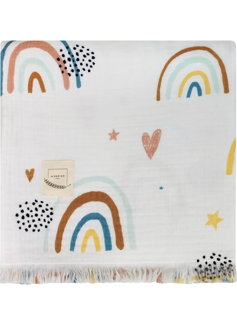 Miespiga Rainbow 4 Layer Tasseled Muslin Blanket