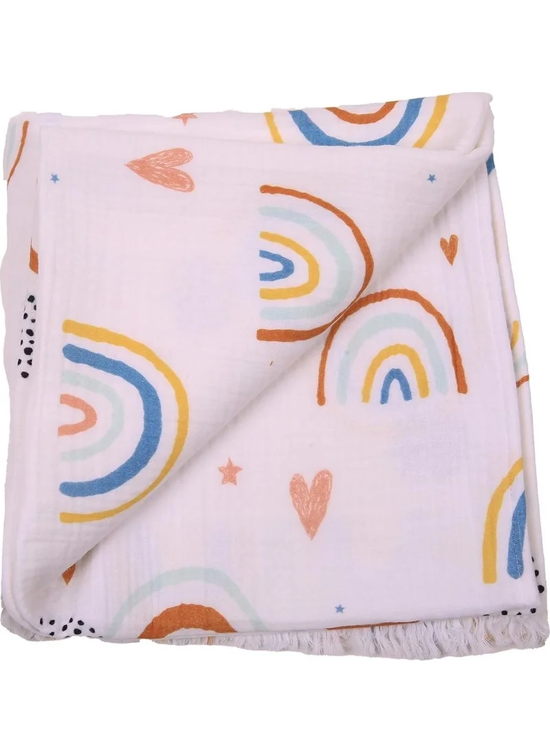 Miespiga Rainbow 4 Layer Tasseled Muslin Blanket