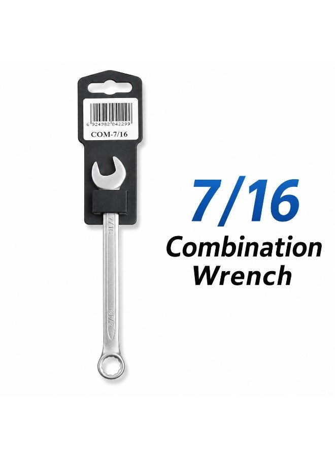 7/16 Combination Wrench, Chrome Vanadium Steel Open End & 12-Point Ring Spanner For Nuts, Bolts, Automotive Repair, Garage, Workshop & DIY Use - Image 1