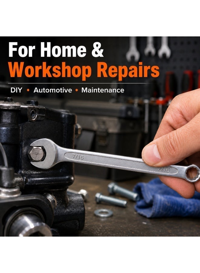 7/16 Combination Wrench, Chrome Vanadium Steel Open End & 12-Point Ring Spanner For Nuts, Bolts, Automotive Repair, Garage, Workshop & DIY Use - Image 5